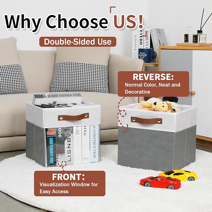 HNZIGE 11x11 Cube Storage Bins for Cube Organizer, Clear Fabric Storage Cubes for Storage Shelves, Collapsible Decorative Storage Bins for Clothes Closet Toys Cubby Storage Bin(White Gray 6 PCS-BubblyBeeBaby