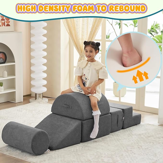 jela Foam Blocks 6Pcs Soft Play Equipment Luxury Miss Fabric, Toddler Climbing Toys Indoor Soft Play Climbing for Toddlers, Lightweight Climbing Blocks for Babies, Kids, Climb and Crawl Foam Playset-BubblyBeeBaby