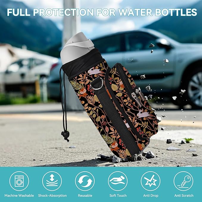 25/32/40/64oz Water Bottle Bag Holder Carrier-Insulated Crossbody Sling Case Sleeve with Strap & Pockets for Men Women Gym Cycling Travel Walking Hiking Camping-BubblyBeeBaby