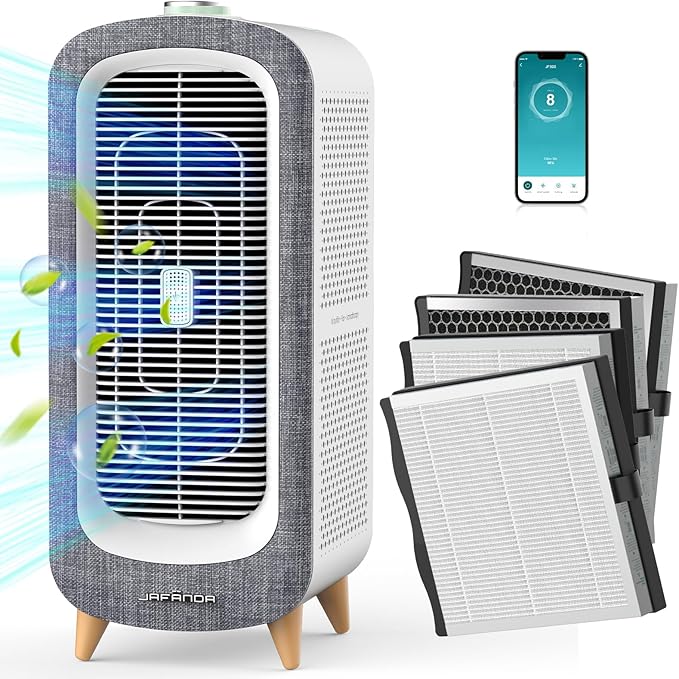 Jafända Air Purifiers for Home Large Room Up To 2105ft², 4×True HEPA 13 Activated Carbon Air Filter, Quiet Air Cleaner for Bedroom Removes 99.97% Dust Smoke Odor Pollen Pets Hair Dander Allergies-BubblyBeeBaby