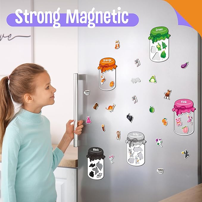 12 Pieces Magnetic Color Sorting Toys, 60 Color Magnets Educational Refrigerator Whiteboard for Baby Toddlers Kids Magnets-BubblyBeeBaby
