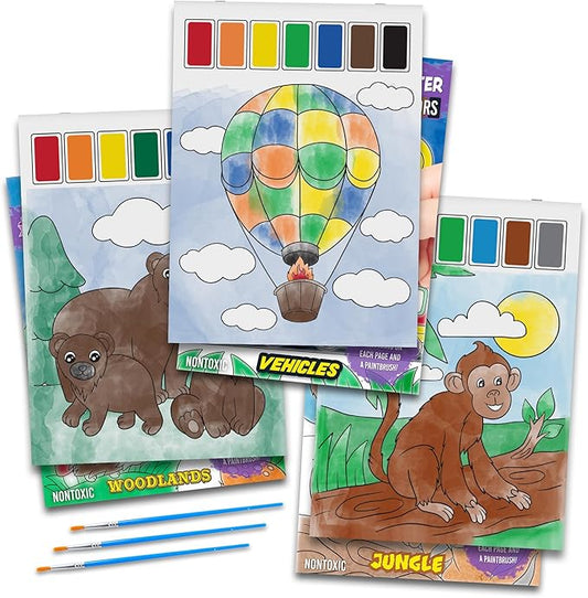 Imagination Works® Paint with Water Books for Kids, 3 Pack | Watercolor Coloring Book Set for Toddler Activities | Spillproof Kids Paint Palettes on Each Page (Jungle, Vehicles, Woodland)-BubblyBeeBaby