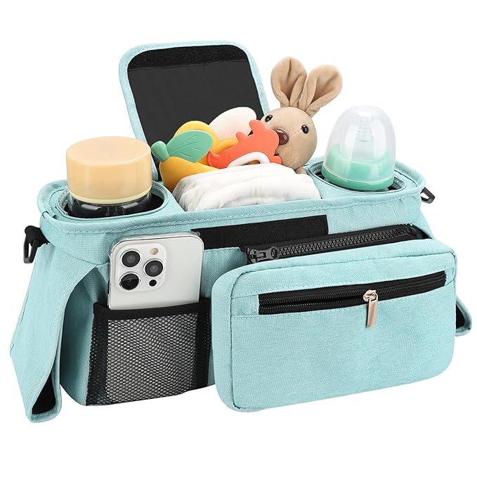 Accmor Universal Stroller Organizer with Insulated Cup Holder Detachable Phone Bag and Shoulder Strap,Stroller Bag Caddy Organizer Accessories Fits for Uppababy, Baby Jogger, Britax Strollers-BubblyBeeBaby