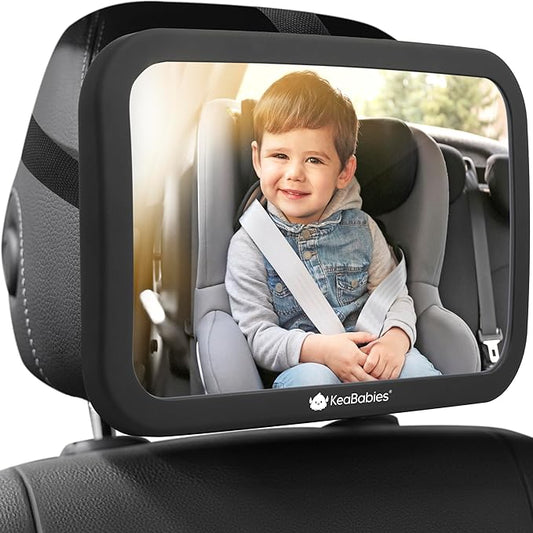 Safety Baby Car Seat Mirror - Wide Shatterproof Backseat Infant Car Mirror for Baby Rear Facing, Crystal Clear View, Travel Accessories, Easy Install & Adjustable for Removable Headrest (Matte Black)-BubblyBeeBaby