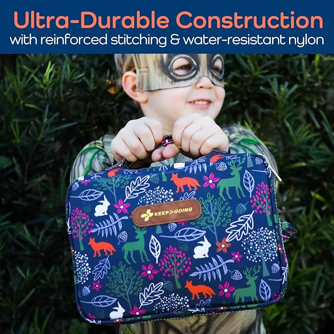 KeepGoing Large Home First Aid Kit for Kids – 270 Pc. for Car, Home, Dorm, & Boat with Latex-Free Bandages – 10 x 7 x 3.5 in. Travel First Aid Kit (Woodland)-BubblyBeeBaby