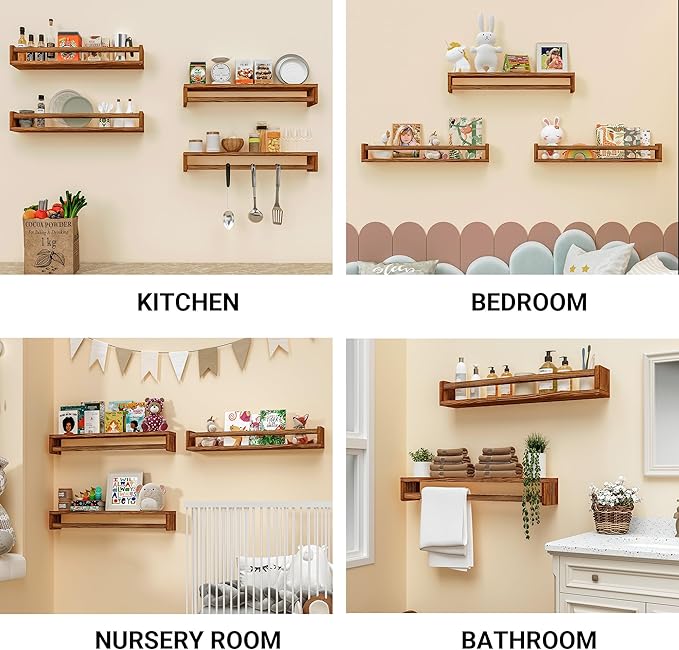 Heimlove 24 Inch Nursery Floating Shelves, Nursery Book Shelves for Wall, Wall Bookshelf for Kids Solid Wood Wall Mounted Shelves for Books,Toys and Decor Storage, Set of 2-BubblyBeeBaby