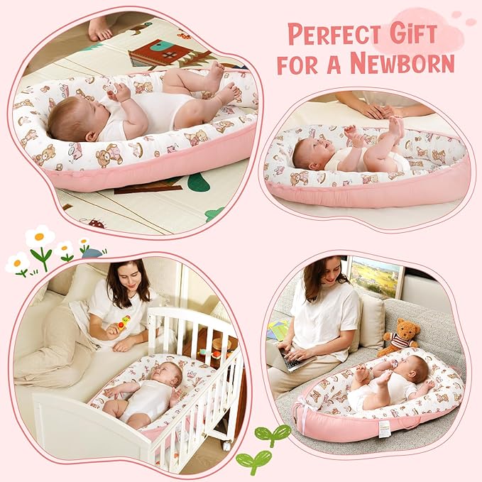 HKAI Baby Lounger – Soft Cotton Infant Floor Seat for Newborn to 24 Months, Portable Baby Essentials for Boys & Girls-BubblyBeeBaby