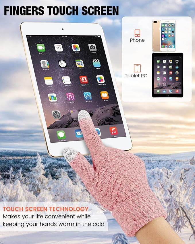 Geyoga 2 Pairs Women's Winter Touch Screen Gloves Soft Warm Fleece Lined Knit Elastic Cuff Winter Texting Gloves-BubblyBeeBaby