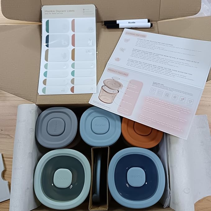 Moonkie Silicone Baby Food Containers | 8oz/4 oz Baby Food Storage Jars with Airtight Lids and A Snack Cup Lid | Freezer,Microwave and Dishwasher Safe, Reusable Baby Food Jars for Infant & Toddler-BubblyBeeBaby