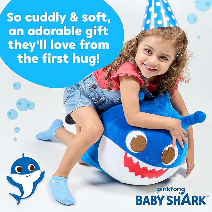 JITTERYGIT Baby Shark Bouncy Animal Plush - Daddy Shark Official Nickelodeon Music & Sing Toy - Christmas & Birthday Gifts for Kids & Toddlers (Boys & Girls) Ages 2-4 Years Old (Blue)-BubblyBeeBaby