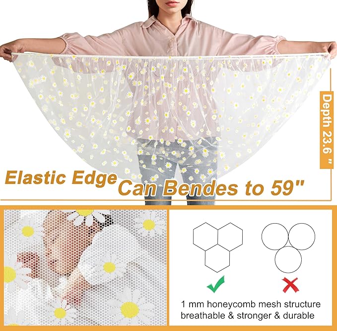 Baby Stroller Mosquito Net (2 Pack) - Durable Mesh Protection for Bassinets, Cradles, Playards, Pack N Plays & Portable Mini Cribs | Breathable Universal Fit Insect Barrier (Black + Daisy)-BubblyBeeBaby