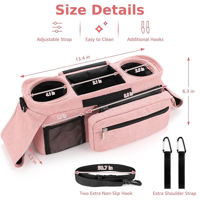 Accmor Universal Stroller Organizer with Insulated Cup Holder Detachable Phone Bag and Shoulder Strap, Stroller Bag Caddy Organizer Accessories Fits for Uppababy, Baby Jogger, Britax Strollers-BubblyBeeBaby