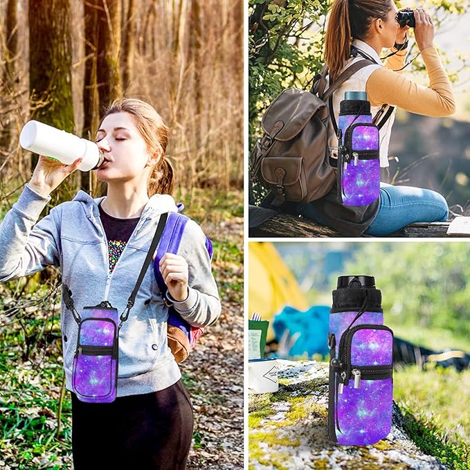 25/32/40/64oz Water Bottle Bag Holder Carrier-Insulated Crossbody Sling Case Sleeve with Strap & Pockets for Men Women Gym Cycling Travel Walking Hiking Camping-BubblyBeeBaby