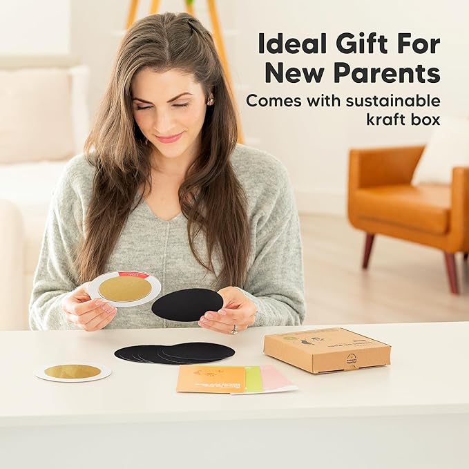 2-Pack Round Inkless Baby Hand and Footprint Kit - Mess Free Ink Pad for Newborn Keepsake, Dog Nose & Paw Print Kit, Clean Touch Ink Pad for Baby Hand & Footprints, Ideal New Mom Gifts (Gold)-BubblyBeeBaby