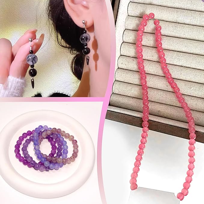 JULIMAIDONG 8mm Glass Beads for Bracelets 2100pcs, 48 Colors Round Crystal Glass Bracelet Making Kit for Jewelry Making Kits Bead DIY Crafts with Spacer Charms Accessories (48Color(Solid+Printing)-BubblyBeeBaby