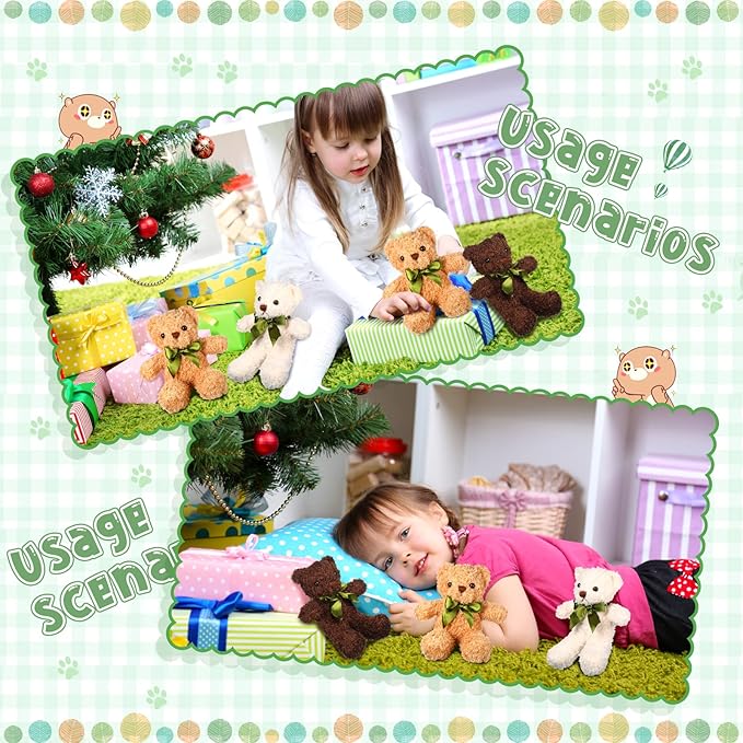HyDren 12 Pack Bear Stuffed Animals 10 Inch Operation Christmas Bulk Items Small Bear Party Favors Plush Toys for Baby Shower Centerpiece Christmas Birthday Gifts(White, Light Brown, Dark Brown)-BubblyBeeBaby