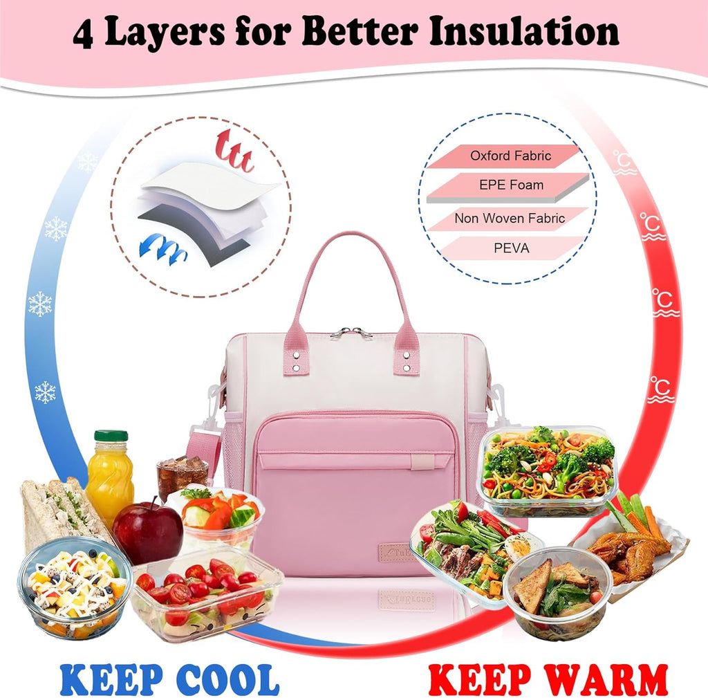 Aesthetic Lunch Box for Women Preppy Insulated Lunch Bag for Young Ladies College Lunch Tote Bag School Supplies Accessories