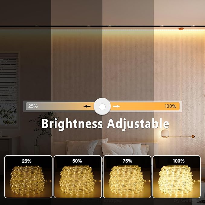 100ft 1200 LED Rope Lights Outdoor, Connectable Warm White Rope Lights Plug in, Outdoor String Lights Waterproof Decorative Lighting for Deck Patio Backyard Garden Pool Camping Room Indoor Décor-BubblyBeeBaby