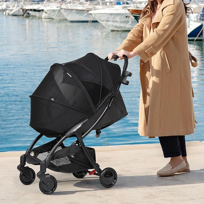 Beberoad Love Universal Stroller Sun Shade & Mosquito Net – 2-in-1 Baby Stroller Cover with UV Protection & 2-Way Zipper for Infant Carriages, Prams, and Travel Strollers (Black)-BubblyBeeBaby