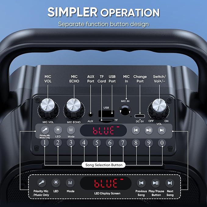 Karaoke Machine, Portable Bluetooth Speaker with 2 Wireless Microphones for Adults & Kids with Lights, Karaoke Microphone with PA System Supports USB/TF/REC/FM/AUX for Home Party Home System Packages-BubblyBeeBaby