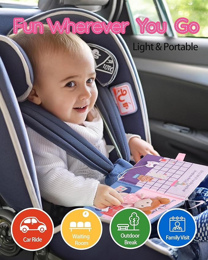 Interactive Sensory Soft Cloth Book, Educational Crinkle Quiet Activity Busy Book for Babies,Toddler Travel Toy Gift for Boys and Girls (Hello Potty)-BubblyBeeBaby