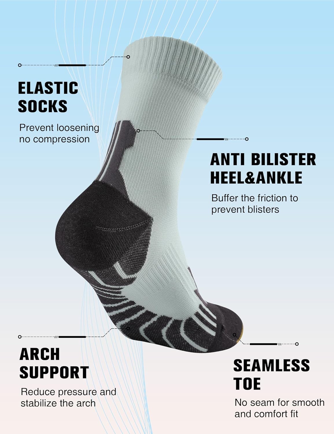 Compression Crew Running Socks: Athletic Socks for Men Women with Cushion,3 Pairs Work Hiking Basketball Sport Socks