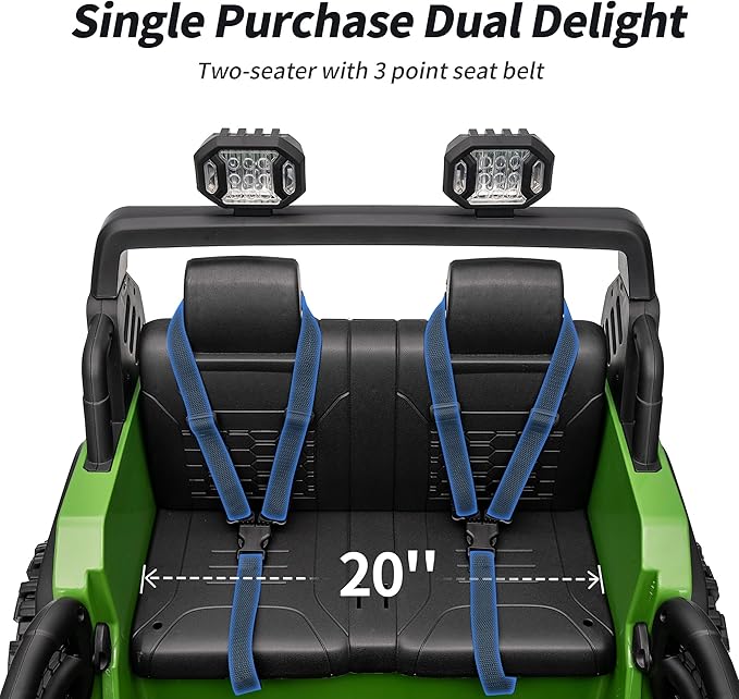 2 Seater Ride on Toy Car for Kids, 24V 4WD Ride-on Truck Kids Electric Car with Remote Control, 4x200W Motors - Army Green-BubblyBeeBaby