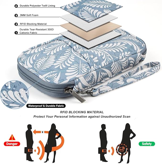 jiemei RFID Family Passport Wallet Holder Waterproof, Travel Document Organizer Credit Card Clutch Bag for Men Women (RFID Leaf)-BubblyBeeBaby