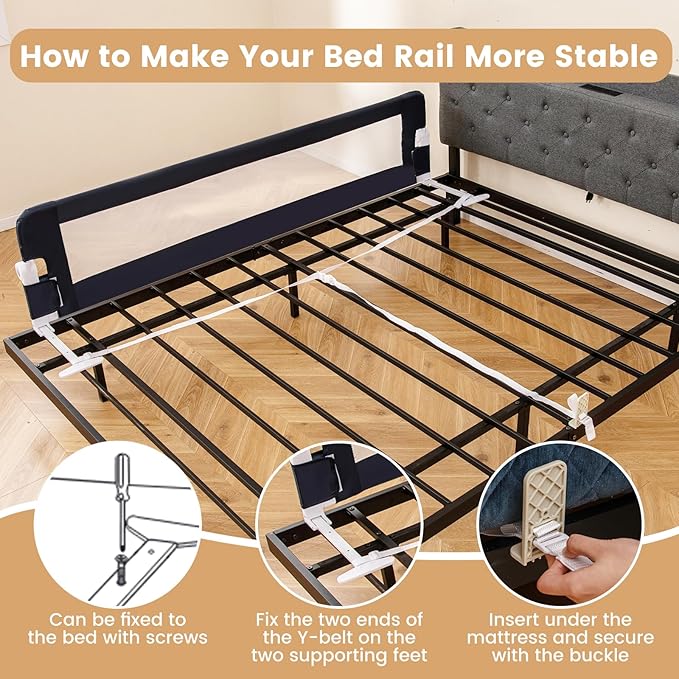 HONEY JOY Bed Rail for Toddlers, Extra Long, Foldable Portable Swing Down Safety Bed Guard Rail, Toddler Bed Rails for Crib, King Queen Full Twin Size Bed Mattress (Gray, 1 Pack, 71 Inch)-BubblyBeeBaby