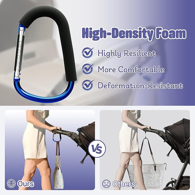 sprookber 6.7 Inch Large Stroller Hooks for Diaper Bags & Purses, Heavy Duty Mommy Hooks for Shopping, Grocery, Backpack – Baby Stroller Accessories, Set of 2 (Bule)-BubblyBeeBaby