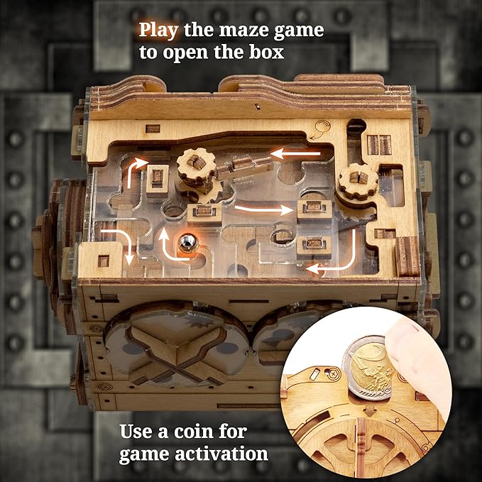 iDventure A-Maze-ing Safe - Marble Run Money Puzzle Box - Tricky Gift Packaging - 3D Puzzle for Adults - Escape Room Game - Brain Teaser - Birthday Gift Gadget for Men and Women - Treasure Box-BubblyBeeBaby
