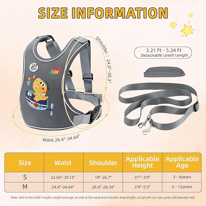 2025 New Safety Walking Harness for Big Kids (6-12yrs) with Autism Special Needs ADHD, Anti-Elopement Vest Harness with Grab Handle and Light Reflector, Adjustable Leash for Autistic, Active Child-BubblyBeeBaby