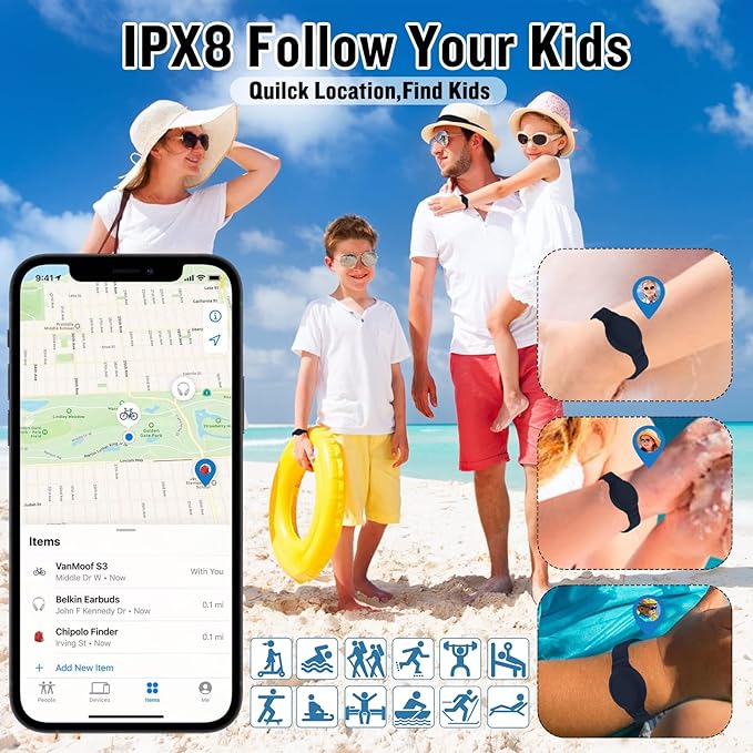 2 Pack Waterproof AirTag Bracelet for Kids, Hidden Silicone Wristband for AirTag, GPS Tracker Case for Air Tag Holder Strap Band for Child Toddler, Secure Anti-Loss Protection(Black Navy Blue)-BubblyBeeBaby