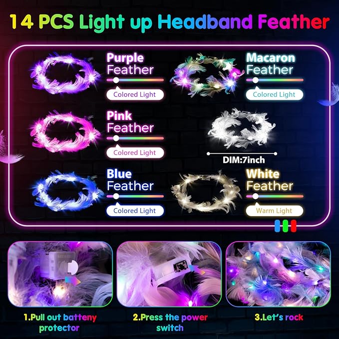 142 PCS Glow in the Dark Party Supplies, 14PCS Foam Glow Sticks, 14PCS Light Up Headband,14PCS LED Glasses and 100PCS Glow Sticks Bracelets,for Glow Party, New Year, Wedding, Concert, Birthday-BubblyBeeBaby