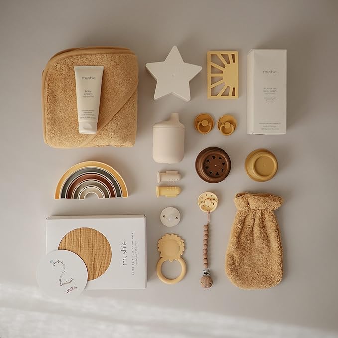 mushie Baby Bath Mitt | Organic Cotton | Pack of 2 (Fall Yellow)-BubblyBeeBaby