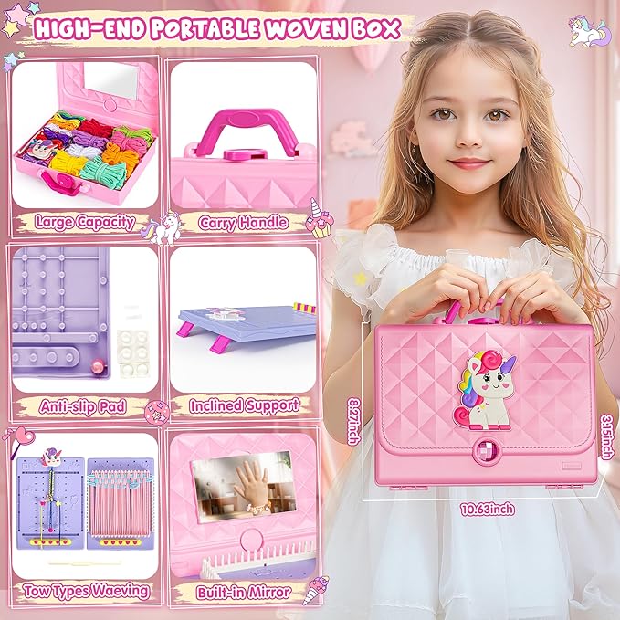 2-in-1 400 Pcs Friendship Bracelet Making Kit for Girls,Weaving Loom Kit Toys, Craft Kits for Kids,Age 6-12 Year Old Girls Gifts Ideas, Bracelet & Coaster & Bag Weaving Making kit-BubblyBeeBaby