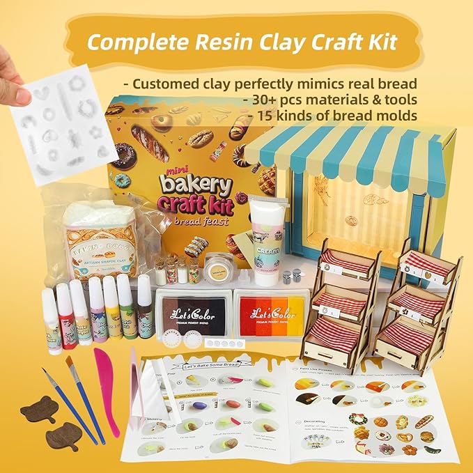 iLAND Cute Crafts for Teens Women Adults of DIY Air Dry Clay Art Mini Food, Modeling Clay Kit for Fun Date Night Craft Set Realistic 1/12 Scale Accessories for Dollhouse Kitchen Creative Crafting Gift-BubblyBeeBaby