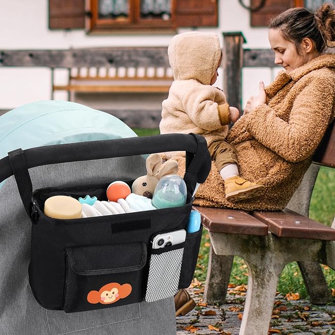 Accmor Universal Stroller Organizer with Cup Holder and Shoulder Strap, Stroller Bag Caddy Organizer Stroller Accessories for Uppababy, Baby Jogger, Nuna, Doona, Britax Strollers-BubblyBeeBaby