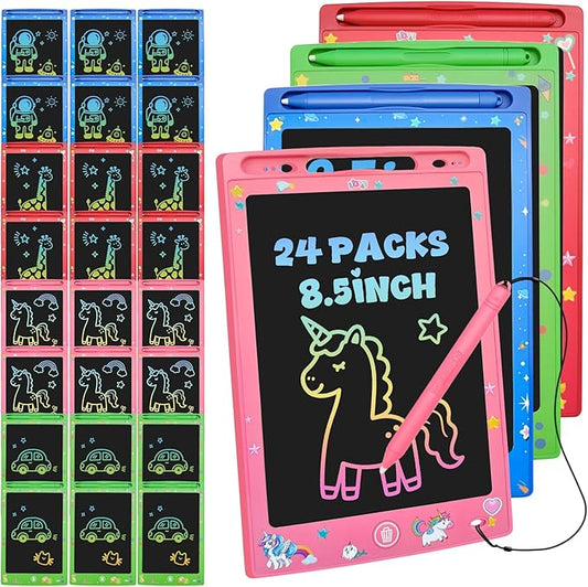 24 Pack LCD Writing Tablet for Kids, Erasable and Reusable Toddler Doodle Board in 8.5 inch, Ideal Educational Drawing Pad for Learning Toy for Ages 3-8 Gifts for Girls Boys-BubblyBeeBaby