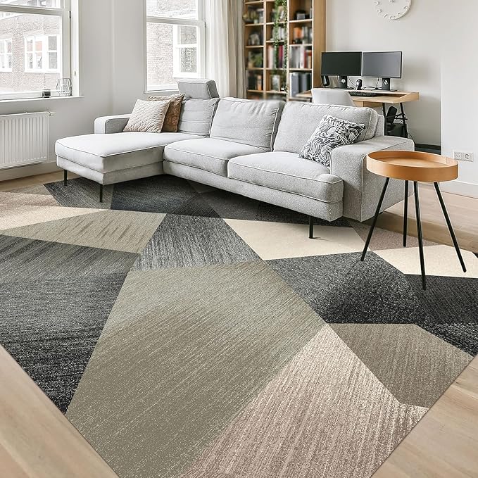 HOMFINE Washable Modern Area Rug - Geometry Style 6x9 Rugs for Living Room, Bedroom, Machine Washable Rug Soft Non Slip Non Shedding Area Rug - Green, 6'x9'-BubblyBeeBaby