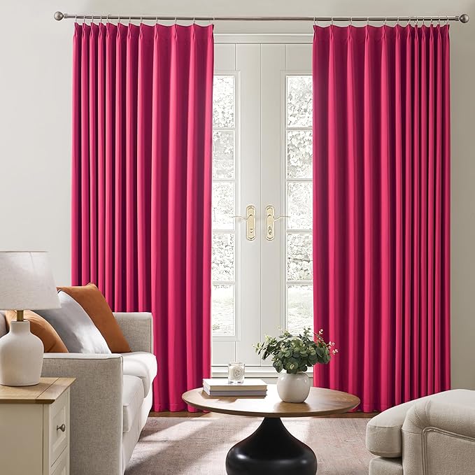 KEQIAOSUOCAI Pinch Pleated Hot Pink Blackout Curtains Short 2 Panels Set 45 Inch Length for Small Windows, Sound & Light Reducing Room Darkening Drape for Bathroom Bedroom(Hot Pink, 2 PCs, W40 x L45)-BubblyBeeBaby