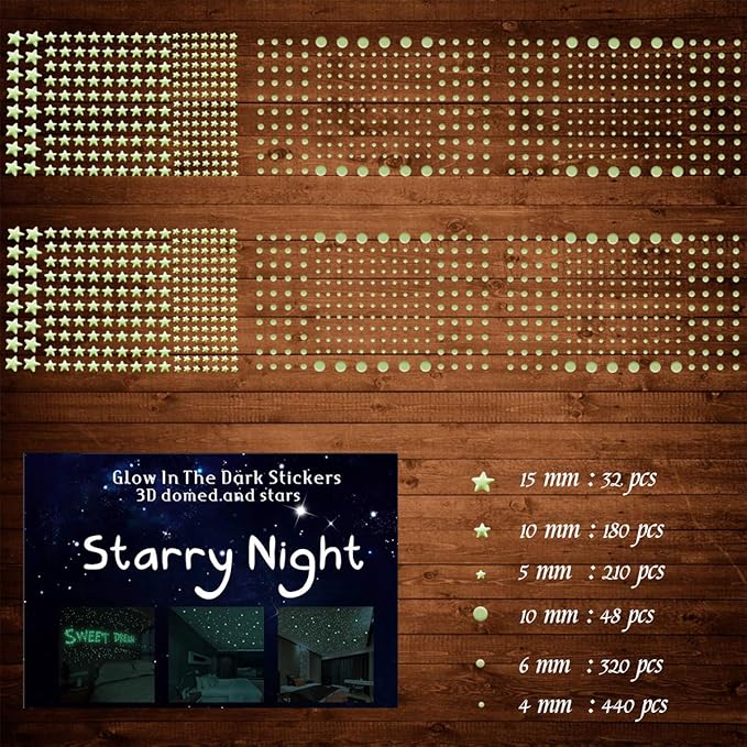 1230 PCS Glow in The Dark Stars Wall Stickers, 3D Adhesive Dots Decor Starry Sky Decor for Kids Bedroom or Birthday Gift,Beautiful Wall Decals (Green)-BubblyBeeBaby