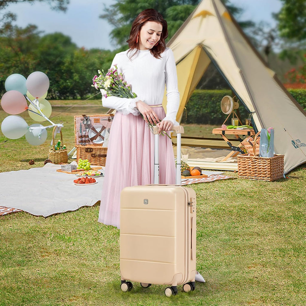 Hanke Hard Shell Luggage Sets 2 piece Large Suitcase Tsa Luggage Hard Shell Suitcases Checked Luggage With Spinner Wheels 20/26 inch(Cuba Sand)