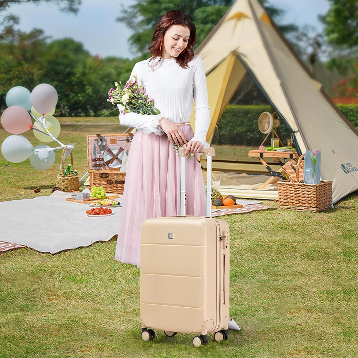 Hanke Hard Shell Luggage Sets 2 piece Large Suitcase Tsa Luggage Hard Shell Suitcases Checked Luggage With Spinner Wheels 20/26 inch(Cuba Sand)