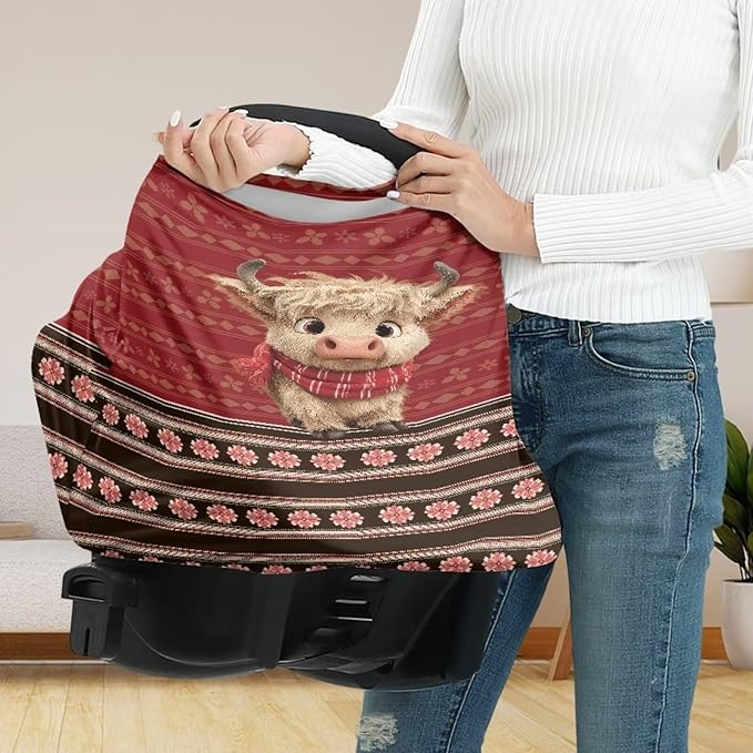 Binienty Christmas Highland Cow Car Seat Canopies for Baby Boys Girls, Mom Nursing Breastfeeding Covers Infant Stroller Cover, Holiday Gifts-BubblyBeeBaby