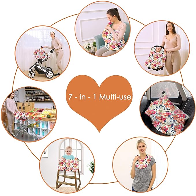 Multi-use Carseat Canopy Cover - Breathable Breastfeeding Covers, Car Seat Covers for Babies, Stroller Canopy Cover (Mix Floral)-BubblyBeeBaby