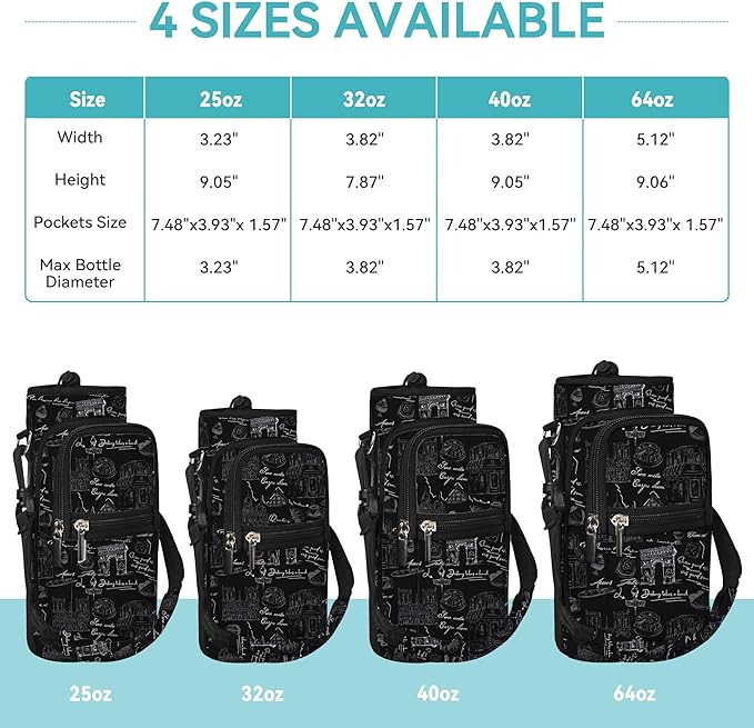 icolor Water Bottle Carrier Bag with Strap 25/32/40 oz Crossbody Bottle Holder with Phone Pocket Sling Sleeve Insulated Neoprene Water Bottle Pouch for Walking Travelling-BubblyBeeBaby