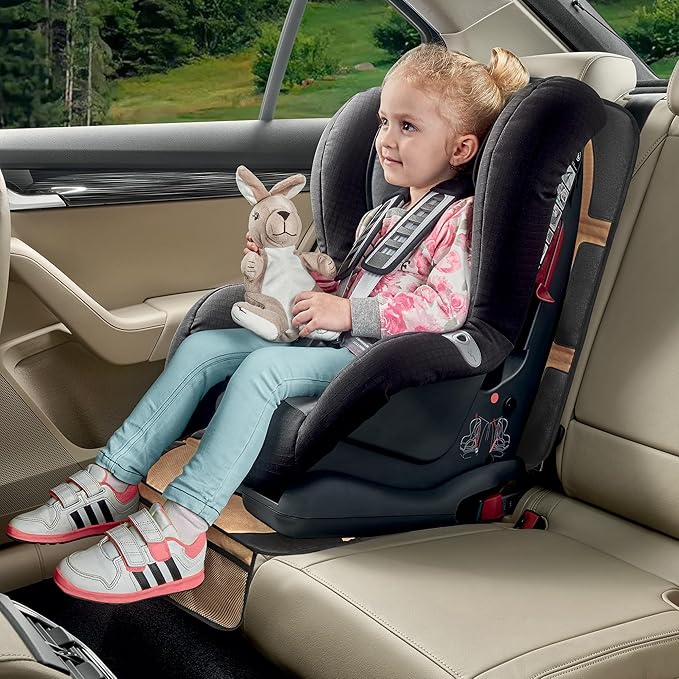 Car Seat Protector, 2 Pack Baby CarSeat Covers with Mesh Pockets & Non-Slip Backing 600D Durable Seat Protectors Under Car Seat for Baby (Black & Brown, Large)-BubblyBeeBaby