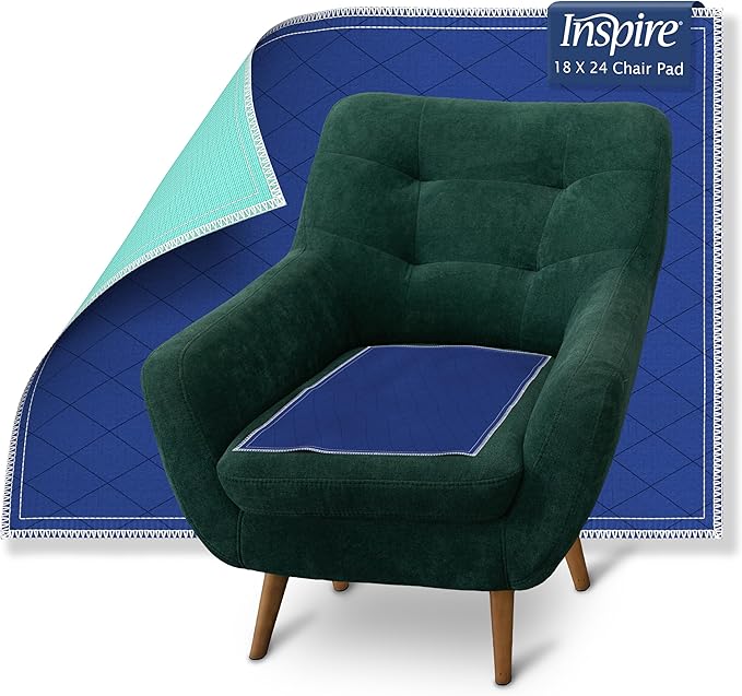 Inspire Waterproof Chair Pad, Dark Colored to Hide Stains, 18 x 24 – Quilted, for Incontinence Washable, for Adults and Kids Reusable Underpad-BubblyBeeBaby