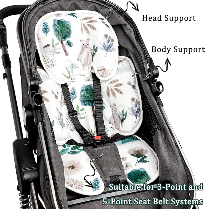 2 in 1 Infant Car Seat Insert, Car Seat Head Support Baby Girls Boys, Soft Newborn Carseat Insert Cushion, Perfect for Carseats, Strollers, Swings (White Animals)-BubblyBeeBaby